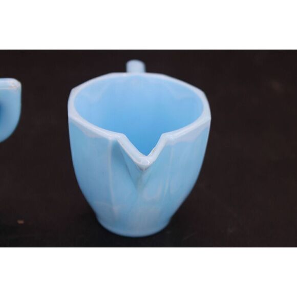 1930s Blue Agate SLAG GLASS Childrens Toy TEA SET 3 Pieces - Picture 4 of 16